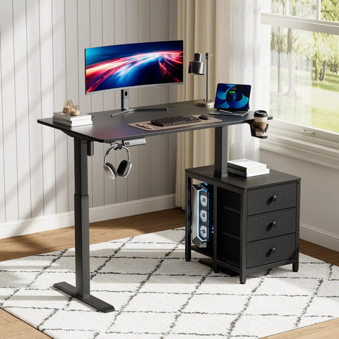 Electric Standing Desk With Drawers And Storage 47 By 24 Inch Sit Stand Desk Height Adjustable With 3 Memory Presets Printer Cabinet