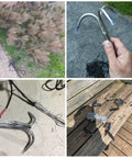 Heavy Duty 3 Claw Stainless Grappling Hook For Retrieval And Climbing Outdoor Gear shown in various outdoor and indoor settings