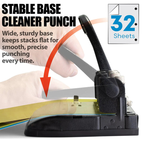 Adjustable 2 Or 3 Hole Punch For Home Office Use 32 Sheet Capacity with built-in paper guide and ergonomic handle, side view