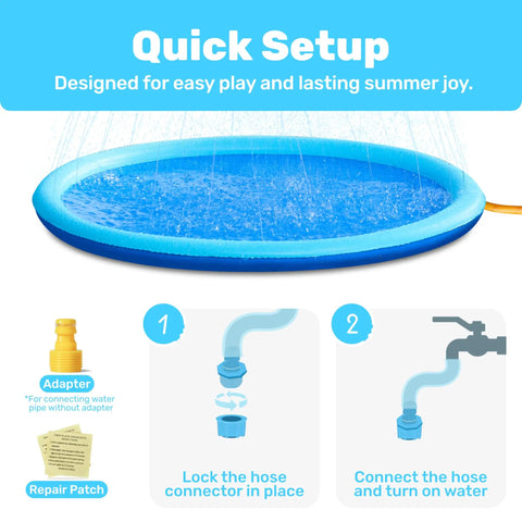 Non Slip 72 Inch Splash Pad Sprinkler for Outdoor Water Play Thickened Durable Backyard Toy Mat with easy setup instructions