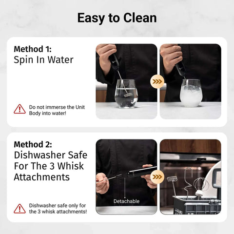 Easy to clean Rechargeable Handheld Coffee Frother Wand Detachable Whisk Mixer For Latte Cappuccino Matcha Protein Shakes Matte Black.