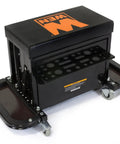 Heavy-Duty Pro-Grade Garage Glider Rolling Tool Chest Seat With 350-Pound Capacity, Cushioned Vinyl Pad, built-in tool slots
