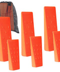 Tree felling wedges set; front view shows orange plastic wedges with mesh storage bag, 3 of 8-in and 3 of 5.5-in