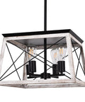 Farmhouse Chandelier For Dining Room And Kitchen Island Rustic White Wood Pendant Light Distressed Four Light Ceiling Fixture