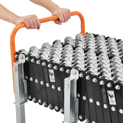 Heavy Duty Flexible Gravity Conveyor With Smooth Skate Wheels Expands From 3 Feet 3 Inches To 12 Feet 10 Inches And Makes Heavy Hauling A Breeze Without Any Stress In Your Warehouse