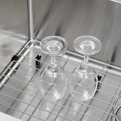 Heavy Duty Stainless Steel Kitchen Sink Grid With Rear Drain, Bottom Protector For Scratch Free Sink, Durable Drying Rack With Glassware