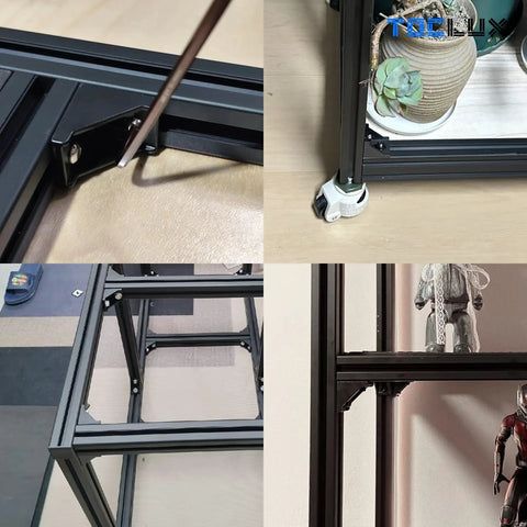 Heavy Duty 3030 Aluminum Extrusion Corner Bracket Kit With 20 Brackets And 40 M6 Spring T Nuts Plus Hex Screws installed on frames