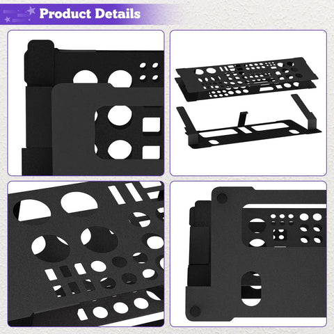 Product detail views of Space Saving Desktop Screwdriver Storage Rack And Iron Tool Organizer Holder components and design