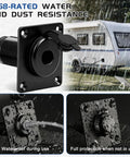 Wall Socket Pass Through Kit For Starlink Gen3 Gen4 IP68 waterproof socket next to RV, showcasing outdoor durability and no-drill use.