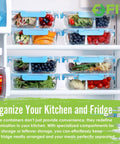 Glass Meal Prep Containers With Lids 32 Oz 4 Pack 2 And 3 Compartments For Portion Control Food Storage in a refrigerator.