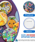 Straight Up Pro 58Mm Button Maker Kit 200 Piece Round Pin Assembly showing colorful badge designs and backside assembly instructions.