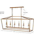 Solid Six Light Pagoda Pendant Ceiling Lamp Offering Wide Forty Nine Inch Open Wire Cage Frame Finished In Classy Antique Gold Color Combined With Timeless Energy Saving Led Bulbs For Quick Home Glow Up And Easy Install.