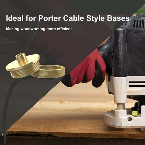 inBovoga router template bushing set, brass, 2 pieces, 1/4 in shank for Porter-Cable style bases front view
