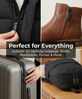 20 Piece Black Zipper Slider Replacement Kit for jackets, luggage, boots, backpacks and clothes shown in use.