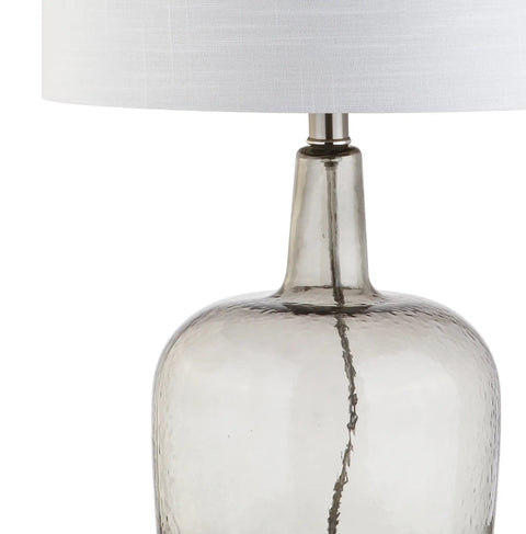 Smoked Gray Glass LED Table Lamp 26 Inches Dope Modern Look Bedside Nightstand Light For Living Room And Bedroom White Linen Drum Shade Chrome Accents LED Bulb Included ETL Listed UL Certified