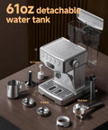 58mm Espresso Machine With PID Temperature Control And Built In Pressure Gauge For Light To Dark Roast Beans, Pro Home Barista Grade 10mm Steam Wand For Lattes And Cappuccinos displayed on a table with accessories