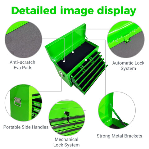 24 Inch Heavy Duty Steel Tool Box With Nine Lockable Drawers Solid Reinforced Metal Tool Chest Green showing detailed features and design.