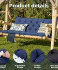 Waterproof Porch Swing Cushions For Outdoor Furniture Navy Blue 60x40x4 Inch 3 Seater Bench Seat Cushions installed on swing