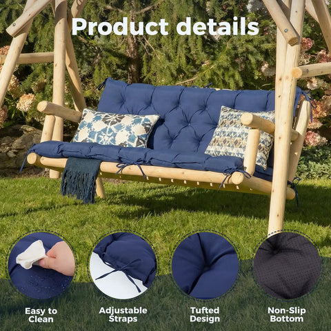 Waterproof Porch Swing Cushions For Outdoor Furniture Navy Blue 60x40x4 Inch 3 Seater Bench Seat Cushions installed on swing