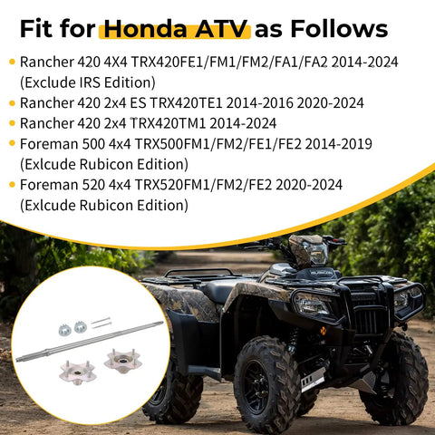Rear Axle Shaft And Rear Left And Right Wheel Hubs For Honda Rancher 420 Foreman 500 520 Quad ATV Be Ready To Roll Fit TRX420 TRX500 TRX520 Models 2014 2024 With 42311 HR3 A20 42610 HR3 A20 42620 HR3 A20 shown with compatible Honda ATV