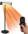 Infrared Patio Heater For Indoor And Outdoor Use, Portable Stand Heater With Remote Control, 1500 W, Weather Resistant, Off Black