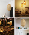 Rustic Bamboo Lamp Cage Pendant Light Shade With Included Dimmable 40W LED Bulb, Natural Finish, Vintage Farmhouse Basket, Kitchen or Dining