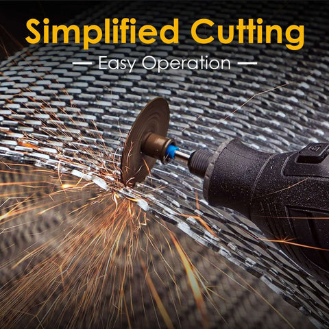 Kuenuilr drill cutting wheel with 1/4 in hex shank; metal cutting with sparks, 6 HSS blades.