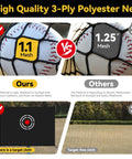 Comparison of 1.1 mesh vs 1.25 mesh in Backyard Baseball Batting Cage 22 Ft Portable With Heavy Duty Net Durable 4 Layer Polyester Ideal Softball And Baseball Training Easy Setup Superior Ball Stopping Power Includes Complimentary Handbag with target cloth and target-free cloth details.