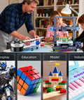 Family using 3D printer with Crystal Clear PLA Filament 1.75Mm 1Kg Spool for creating models and prototypes, showcasing versatility in cosplay and education.