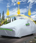 SUV covered with Universal 6 Layer Car Cover For SUVs Up To 190 Inches, All Weather Waterproof Sun Shield, UV protection shown