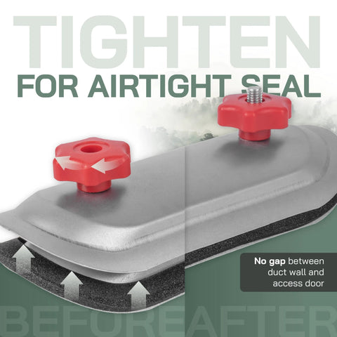 Duct access door, 4-inch round, galvanized steel cover with EPDM gasket and two red knobs for airtight seal