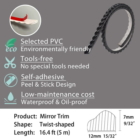 Flexible Molding And Mirror Trim Peel And Stick Self Adhesive Corner Trim For Walls Floors Cabinets And Countertops 0.47 Inch Wide By 196 Inch Long Easy Install No Residue with PVC material and twist shape