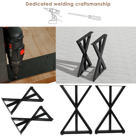 Beefy Black Metal Legs 28x24 Heavy Duty Industrial For Coffee And End Tables, shown with pre-drilled mount and drill.