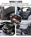 Shop Grade Auto Repair Fastener Assortment With 130 Pieces U Nut Clips Body Bolts Screws And Push Retainers For Bumper Fender Trim Panels No Drama Garage Essential Snap Tight Set used in fender, door panel, and engine compartment.