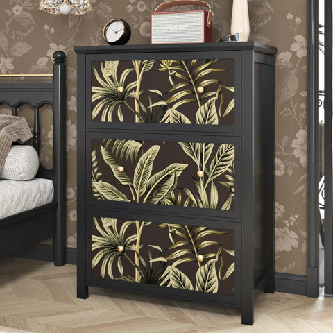 Tropical Floral Peel And Stick Wallpaper With Palm Leaves For Walls And Cabinets Removable Two Sheets Easy Install Seamless Pattern Ideal For Bedroom Bathroom And Kitchen Decor on black dresser.