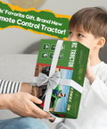 Child receiving Remote Control Tractor Toy for Kids 3 to 5, RC Tractor With Lights and Farmer, 1 to 24 Scale, as a gift