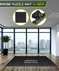 Interlocking Puzzle Foam Floor Tiles Half Inch Thick For Home Gym And Kids Play Areas EVA Cushioned Mats Non Slip Black Tiles 48 Sq Ft Pack Of 12 For Floor Protection And Comfortable Workouts displayed in modern room.
