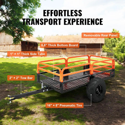 Tow Behind Dump Cart For Lawn And Garden 1500 Pound Capacity 15 Cubic Feet Heavy Duty Yard Garden Trailer with labeled parts