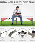 Heavy Duty 6ft Folding Bench With Secure Handle Lock Waterproof Patio Seat Two Pack Built Tough Easy Fold Design thick panel with user reading.