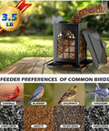 Two Pack Outdoor Hanging Bird Feeders With One Minute Easy Assembly Classic Courtyard Design Attract Cardinals Chickadees Goldfinches Sparrows Total Seven Pound Capacity Black, showing feeder preferences of common birds with seeds