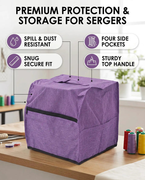 Serger Dust Cover For Overlock Machine 31x28x31cm Universal Fit Oxford Cloth Washable With Handle And Storage Pockets in sewing room