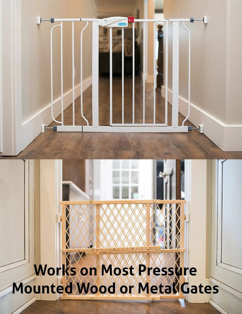 Smallest Wall Gate Protector For Stairs And Doorways installed with pressure mounted metal and wood gates.