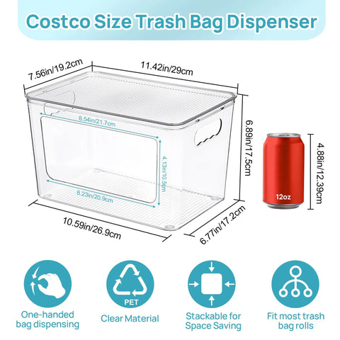 No Fuss Stackable Trash Bag Dispenser 2 Pack Clear Plastic Garbage Holder With Secure Locking Lid And Non Slip Base For Quick One Handed Swaps And Tidy Everyday Countertops