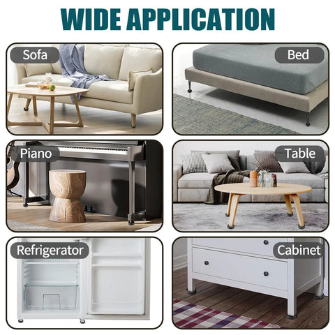 Image showcasing wide application of Two By Two Rubber Caster Cups Set Of Four Non Slip Round Furniture Pads with Anti Slip Gripper Floor Grip for beds, couches, tables, and more.
