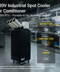 Heavy-Duty 22500 BTU Portable AC Cooler for Shops Garages And Warehouses Kicks Heat Out Fast With 220V Power, three exhaust hoses visible.