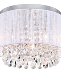 White Cotton Thread Drum Crystal Flush Mount Chandelier 3 Light Ceiling Light Fixture for Bedroom Living Room Foyer Nursery