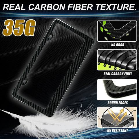 Slick Pure Carbon Fiber License Plate Frame For Cars featuring ultra smooth polished surface and real carbon fiber texture.