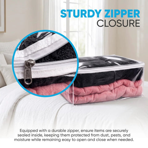 Large 90L Clear Zippered Comforter Storage Bag For Blankets Bedding Clothes And Pillows Super Handy Durable Plastic Organizer