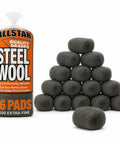 Extra Fine Steel Wool Pads 000 16 Pack for ultra smooth finish and scratch free surface prep, showing pyramid stack and packaging