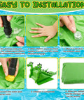 Installation steps for 98 Inch Giant Inflatable Pool Slide For Kids And Adults, showing inflation and setup of dinosaur-themed water slide.